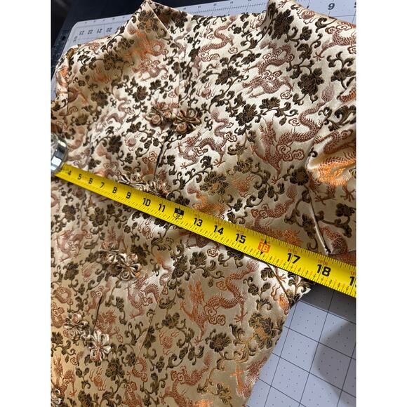 Vintage Gold Dragon Brocade Mandarin Jacket XS Longline Asian Inspired Blazer - Picture 12 of 16